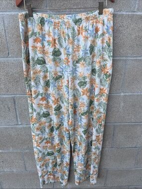Koolaburra White Tropical Floral Pajama Pants with Orange & Green